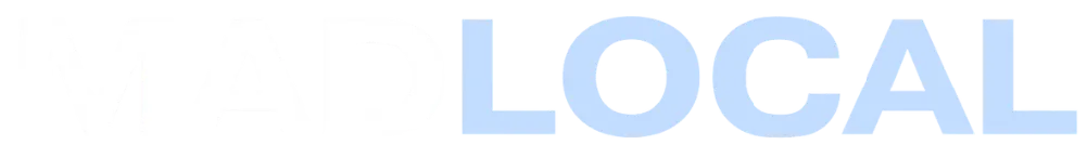 Text logo reading MADLOCAL with MAD in white and LOCAL in light blue.