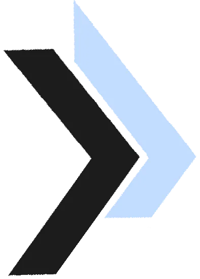Two overlapping right-pointing arrows, the front one black and the back one light blue.