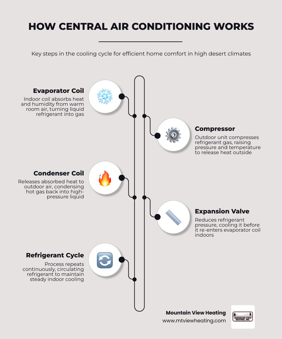 how central air conditioning works - ac repair la pine or infographic infographic-line-5-steps-elegant_beige