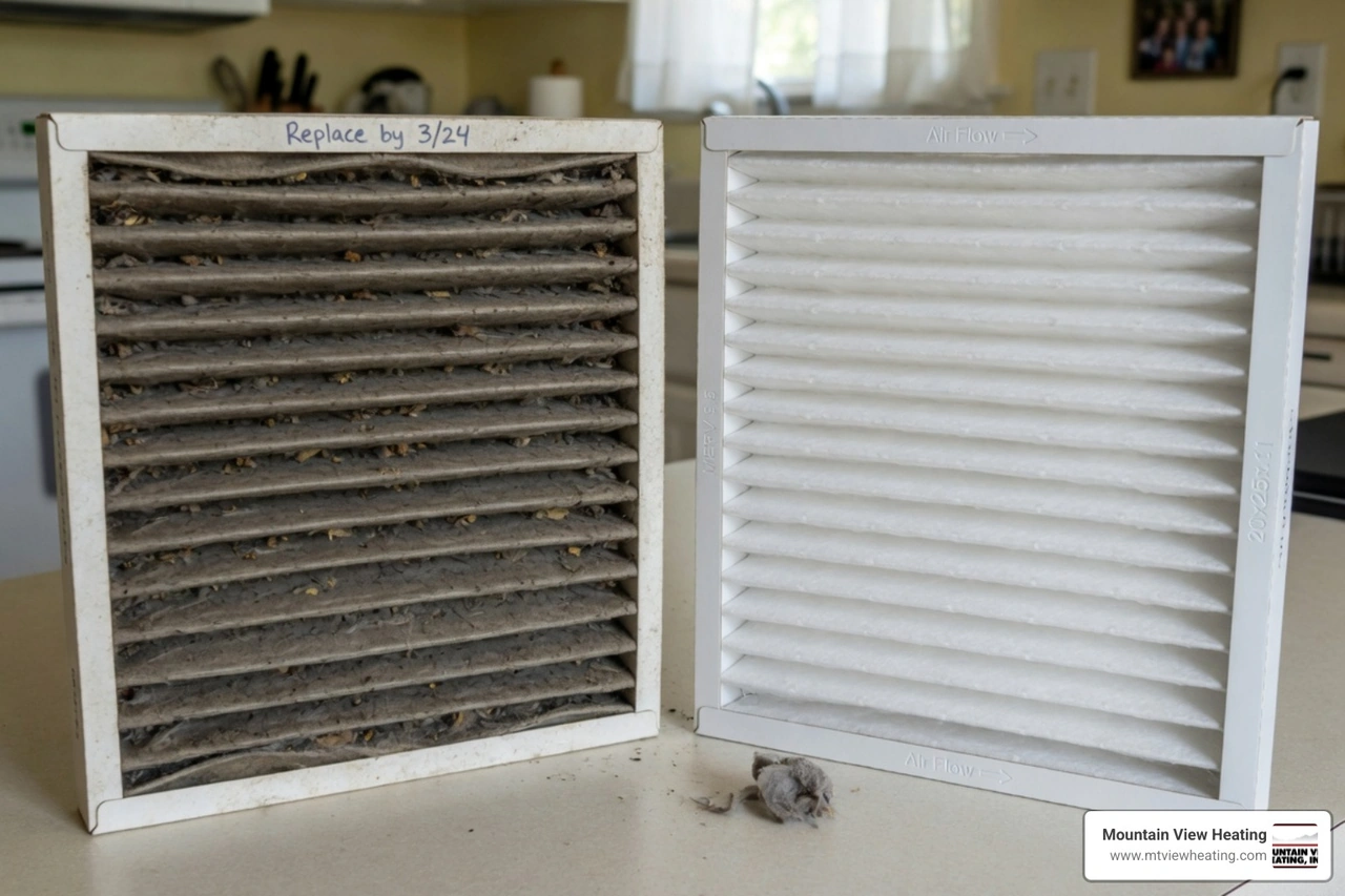 Comparison of a heavily clogged air filter vs a brand new clean filter Comparison of a heavily clogged air filter vs a brand new clean filter