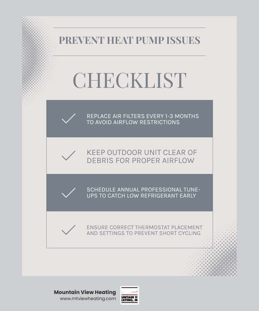 Infographic showing common heat pump problems causes and prevention tips for homeowners infographic Infographic showing common heat pump problems causes and prevention tips for homeowners infographic