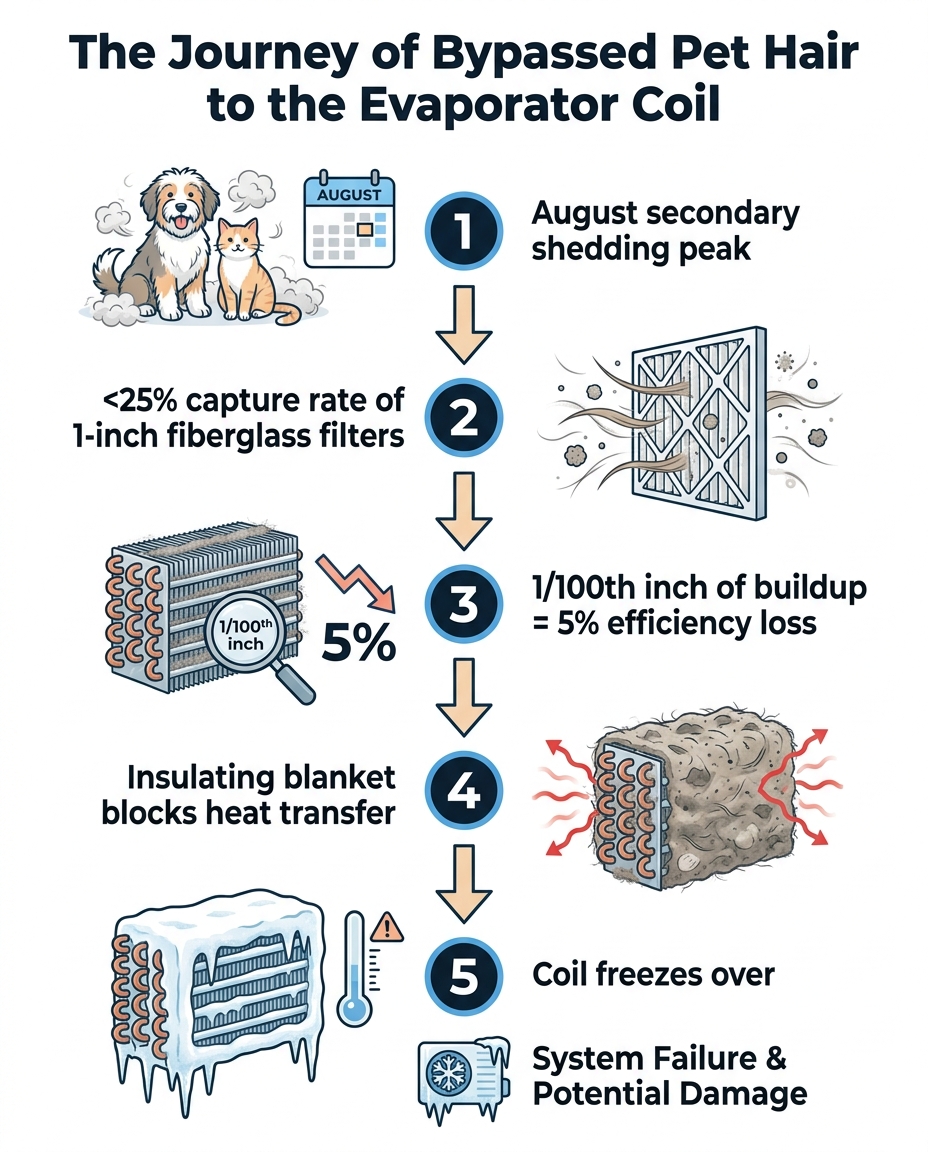 The Journey of Bypassed Pet Hair to the Evaporator Coil