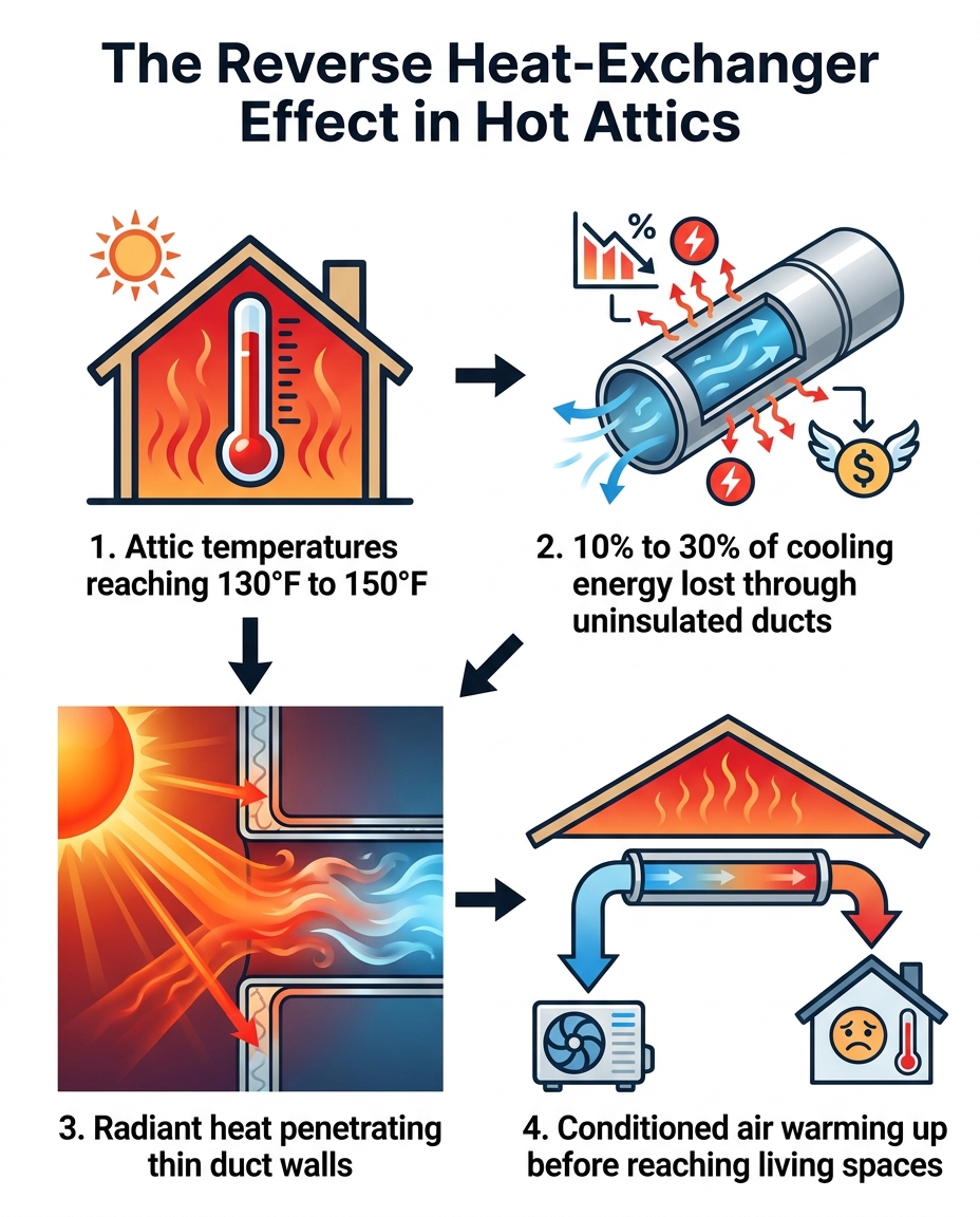 The Reverse Heat-Exchanger Effect in Hot Attics