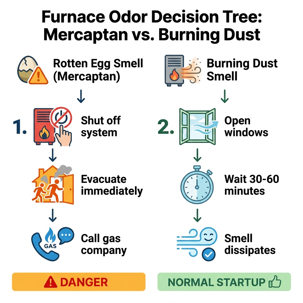 Furnace Odor Decision Tree: Mercaptan vs. Burning Dust