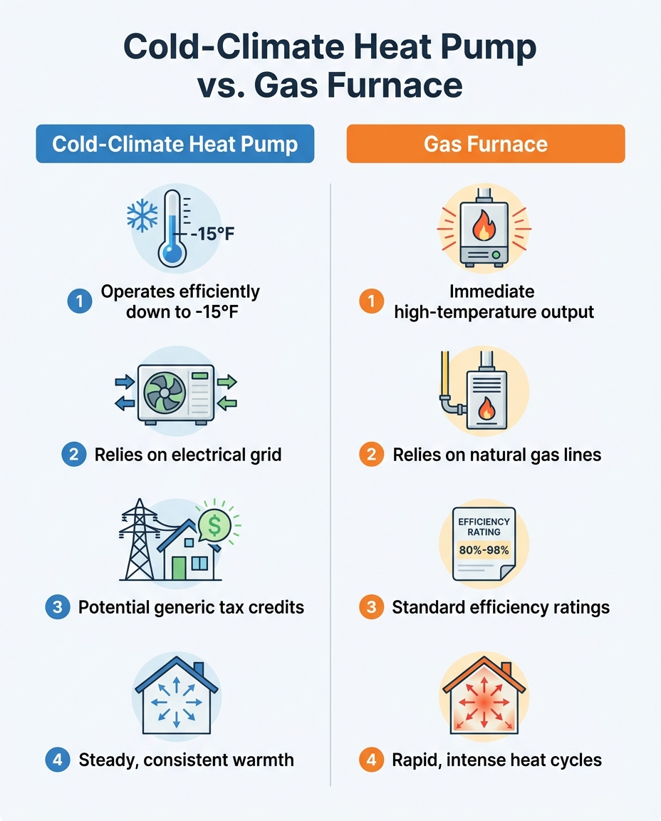 Cold-Climate Heat Pump vs. Gas Furnace