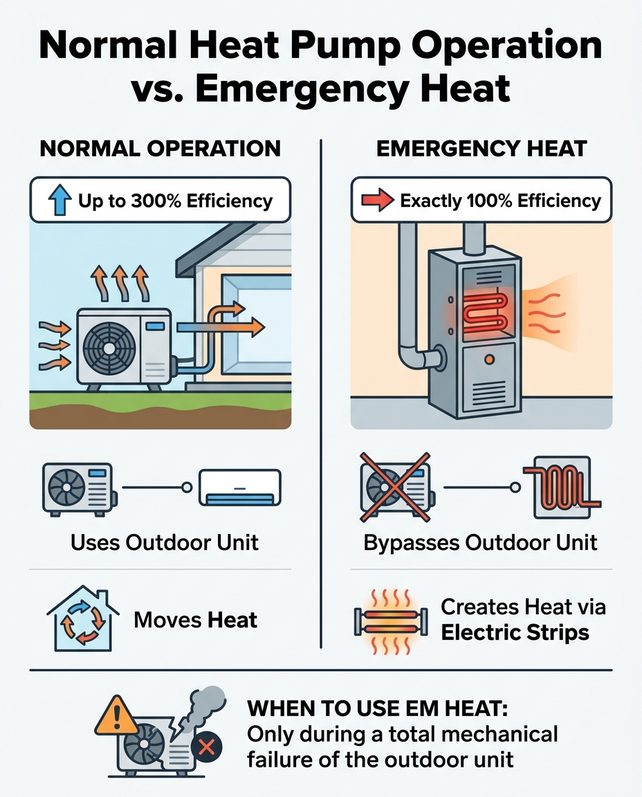 Normal Heat Pump Operation vs. Emergency Heat