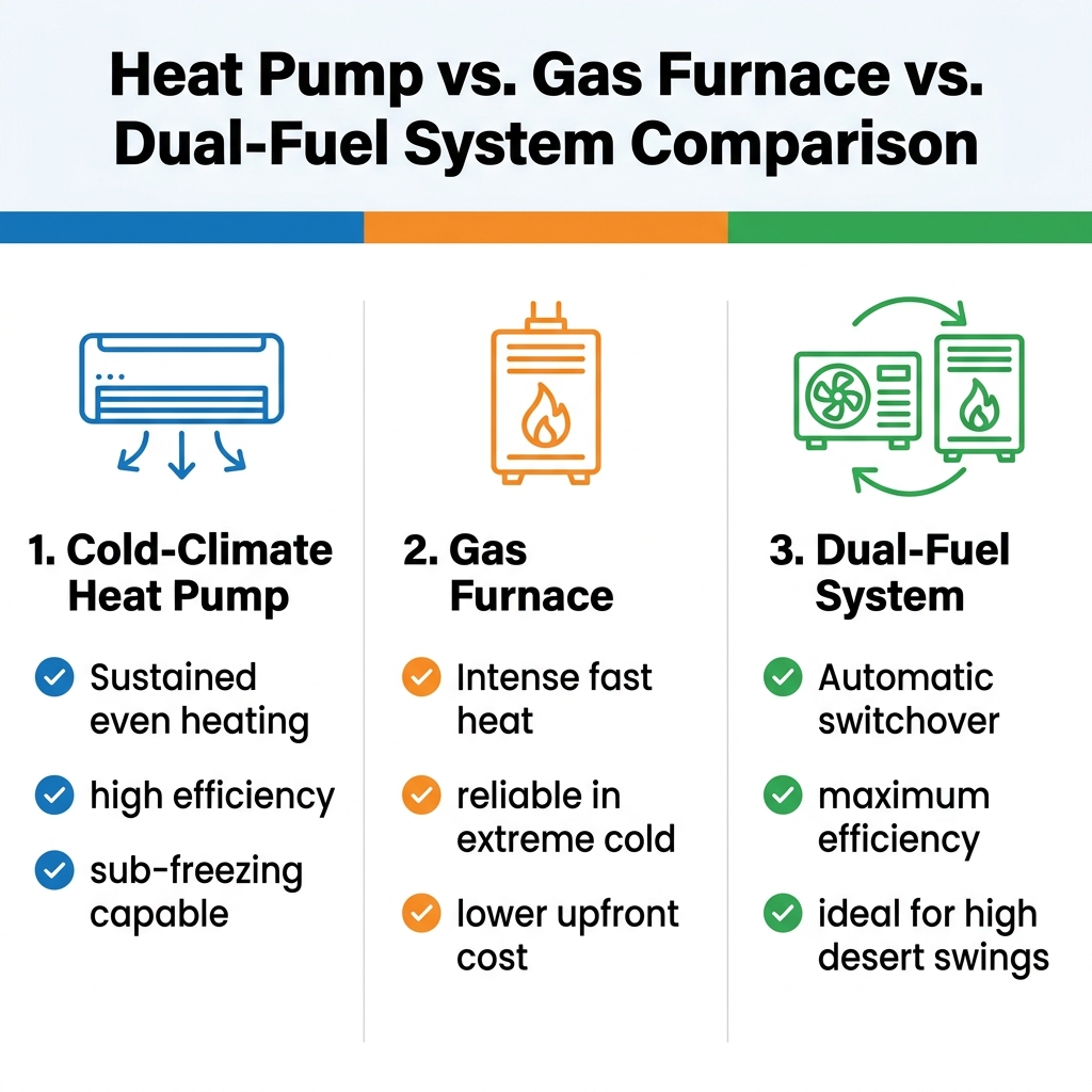 Heat Pump vs. Gas Furnace vs. Dual-Fuel System Comparison