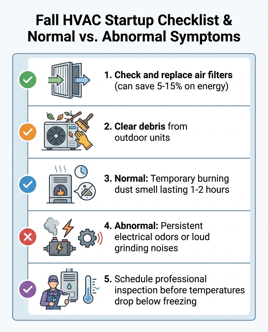 Fall HVAC Startup Checklist & Normal vs. Abnormal Symptoms