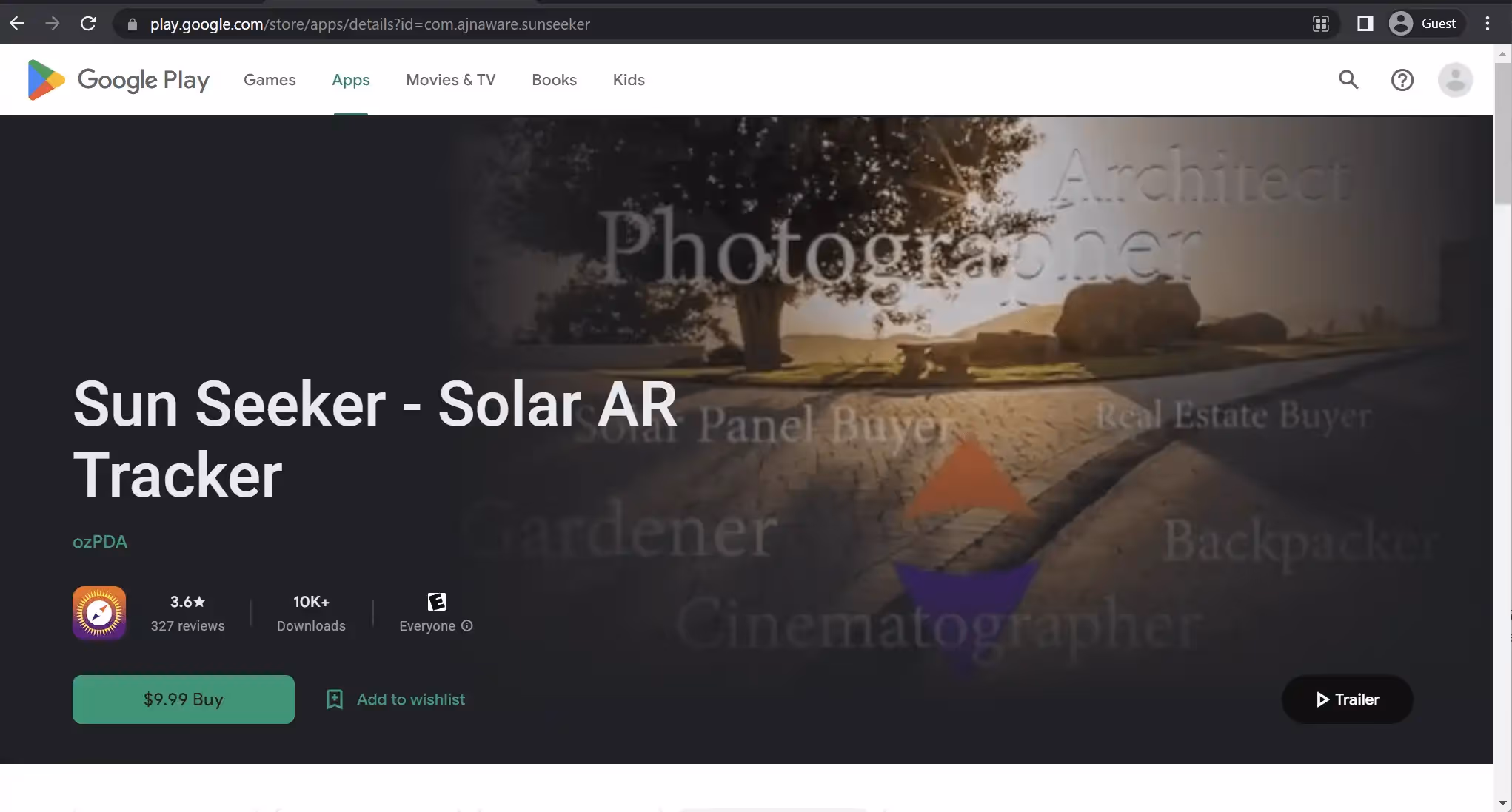 ozPDA Sun Seeker preview in Google Play