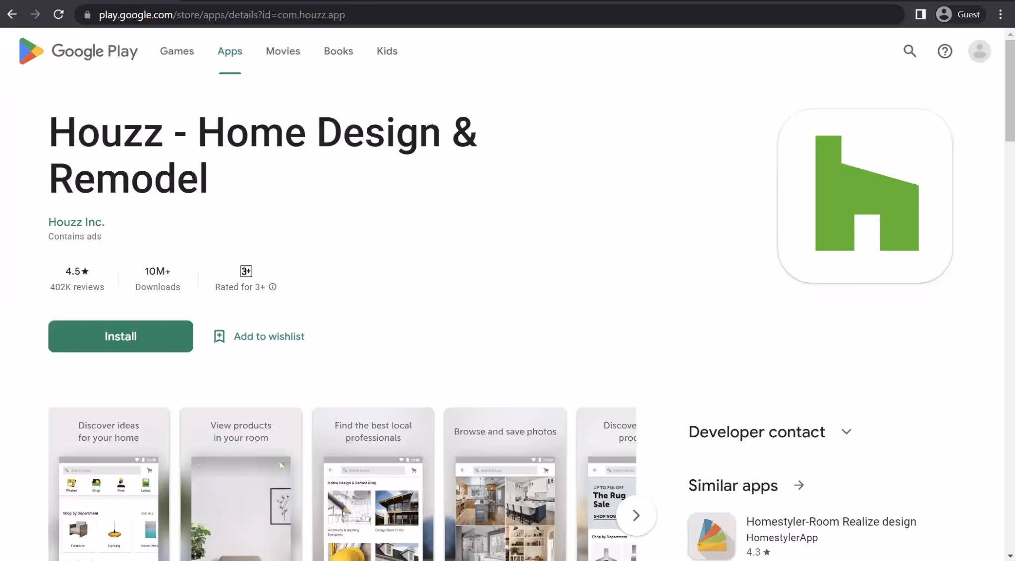Houzz preview in Google Play