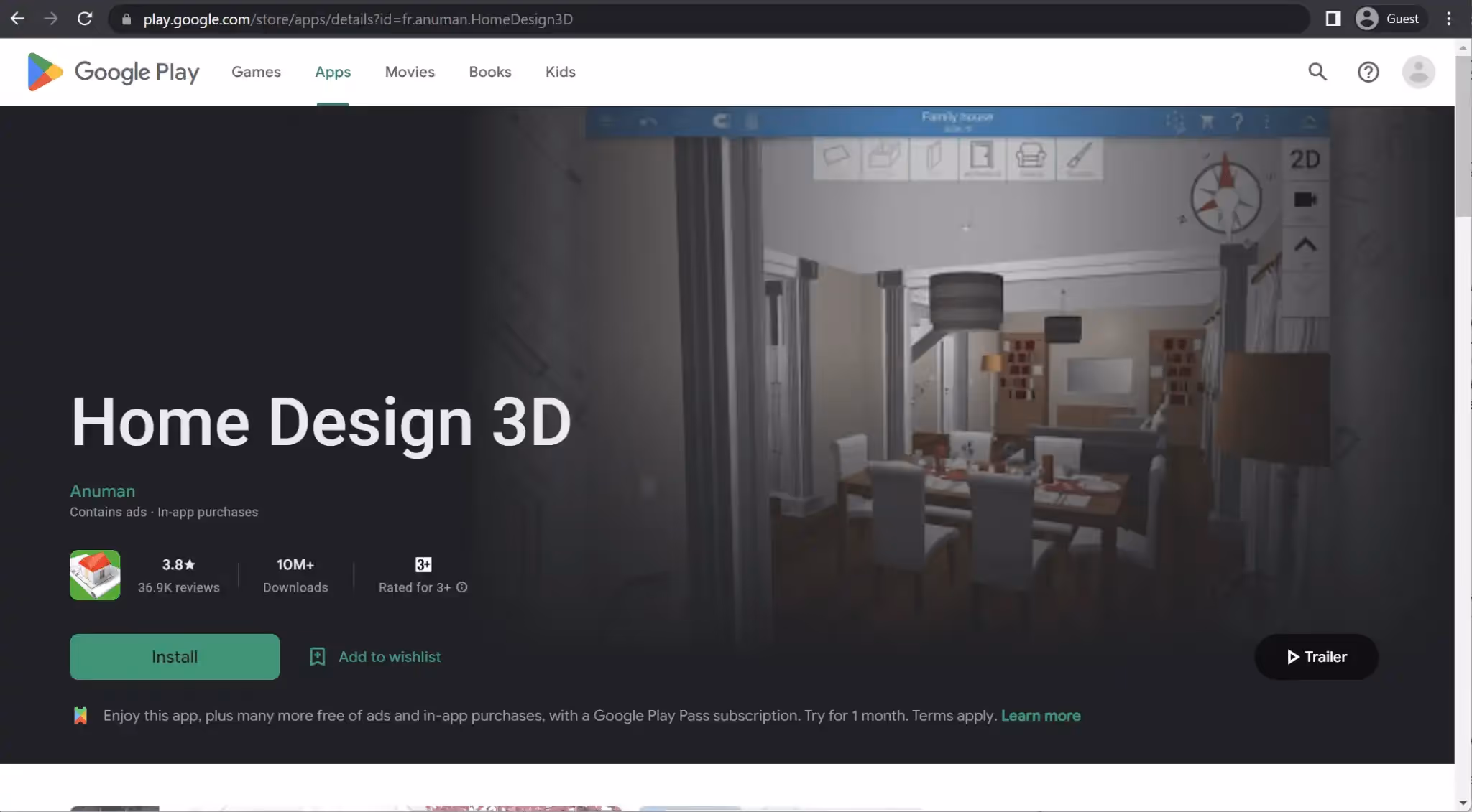 Home Design 3D preview in Google Play