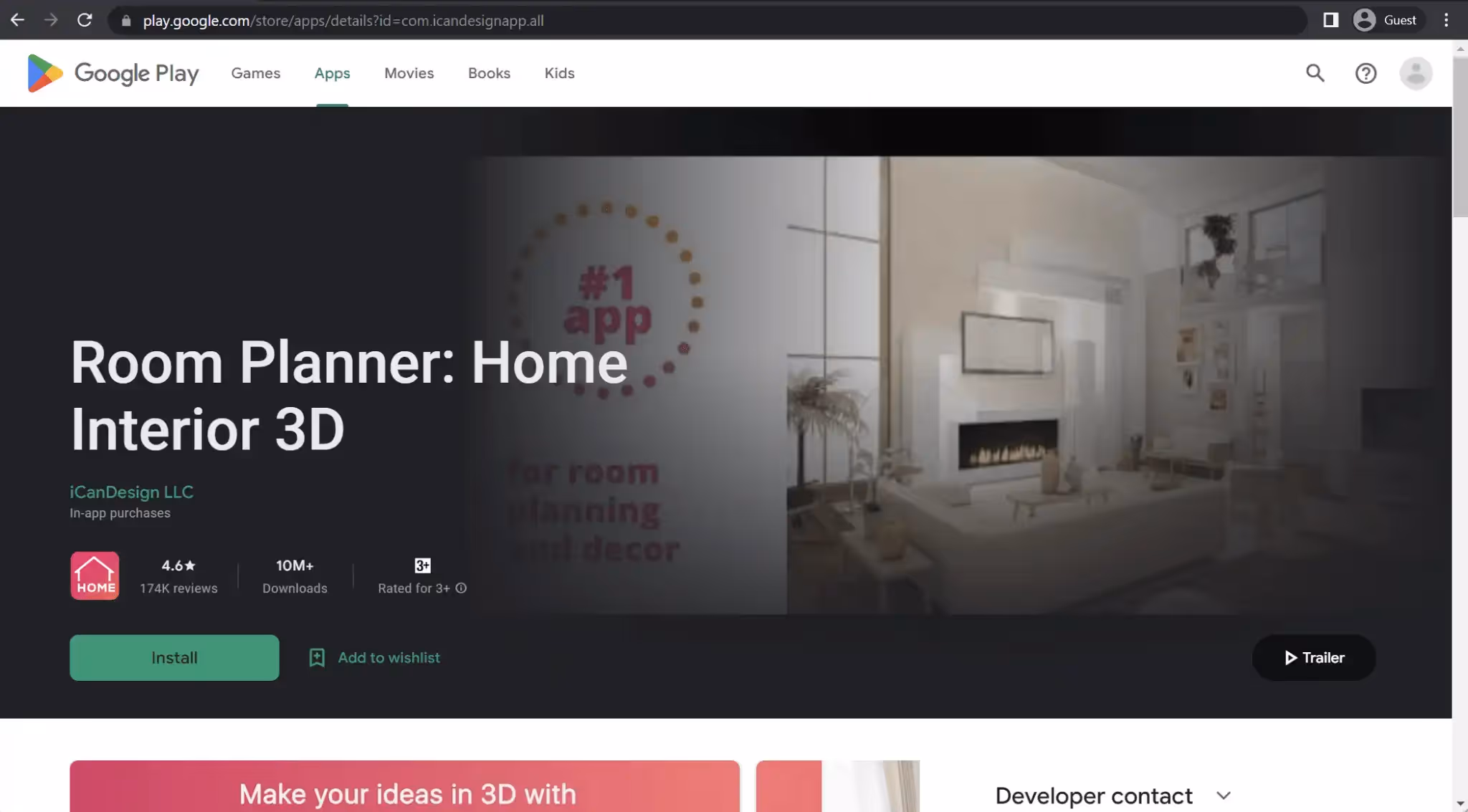 Room Planner preview in Google Play