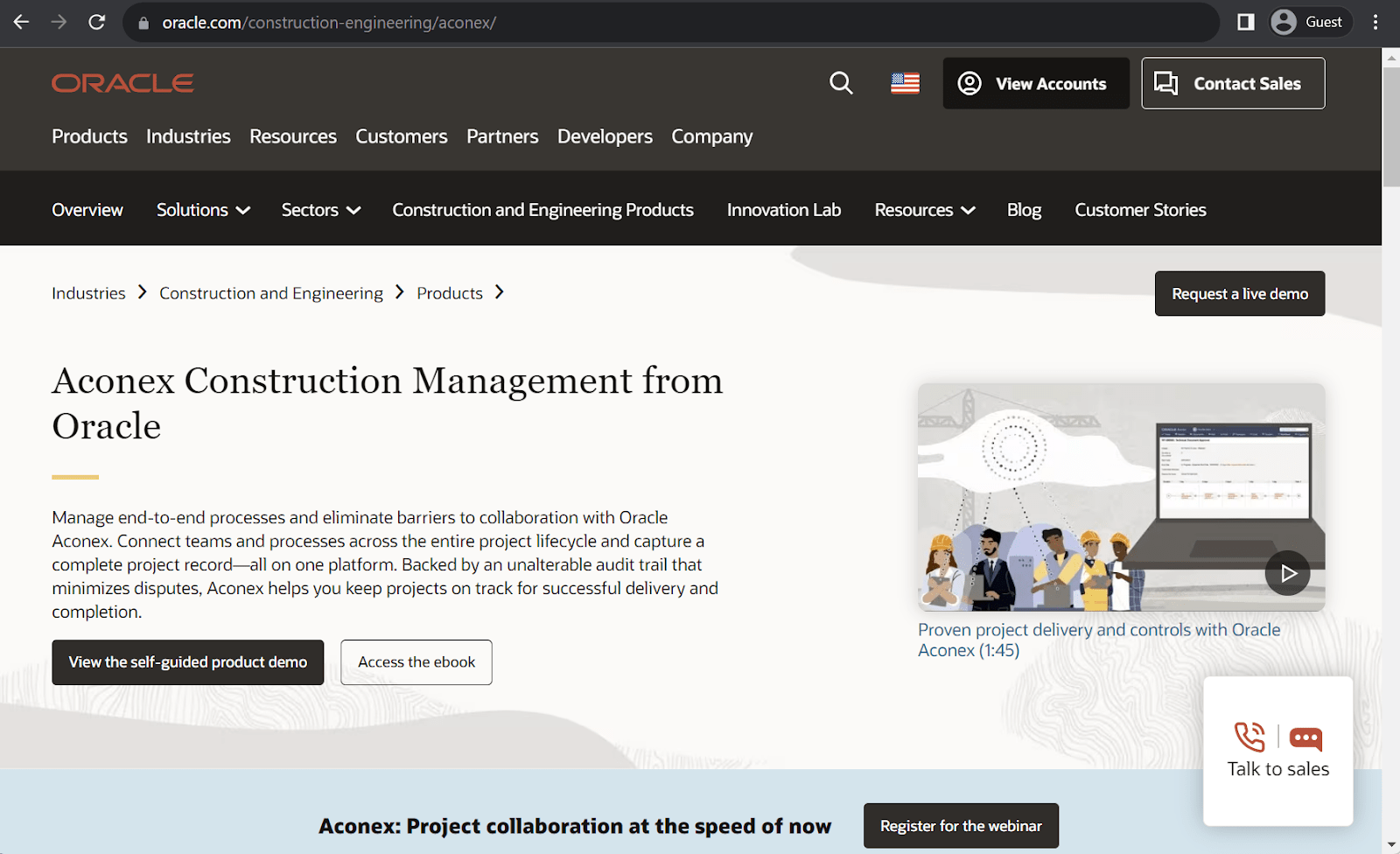 Oracle Aconex homepage