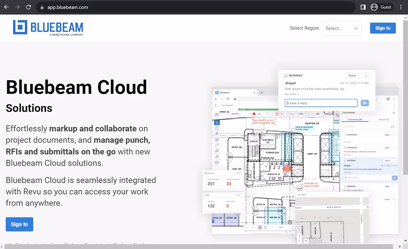 Bluebeam Cloud homepage
