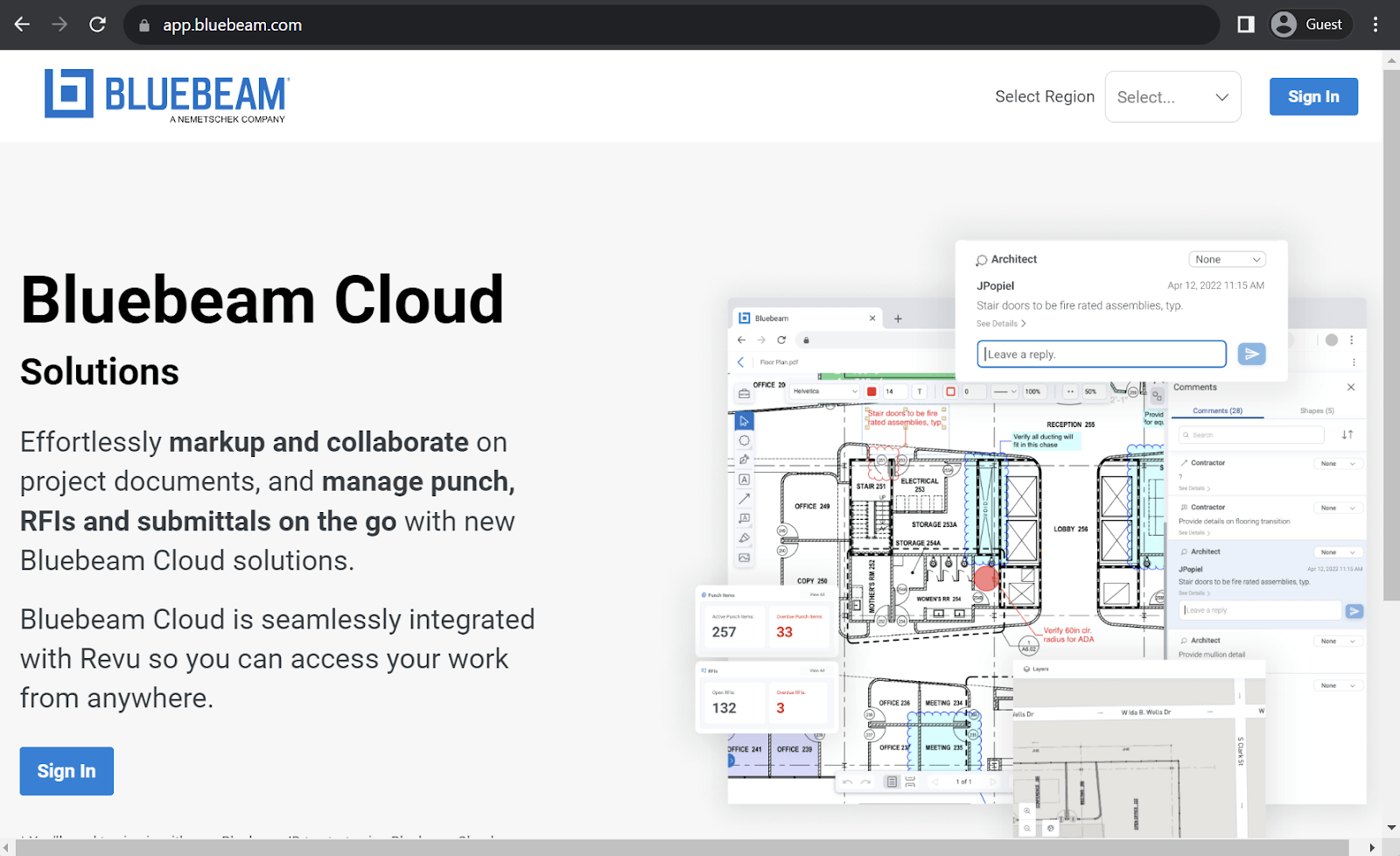 Bluebeam Cloud homepage