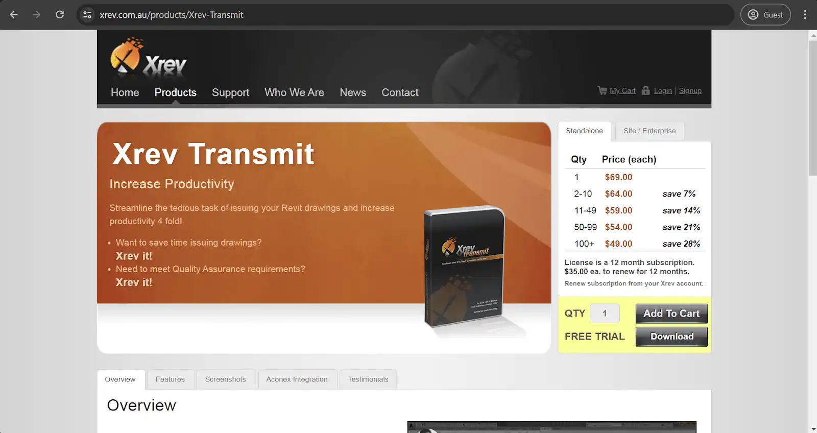 Xrev Transmit homepage