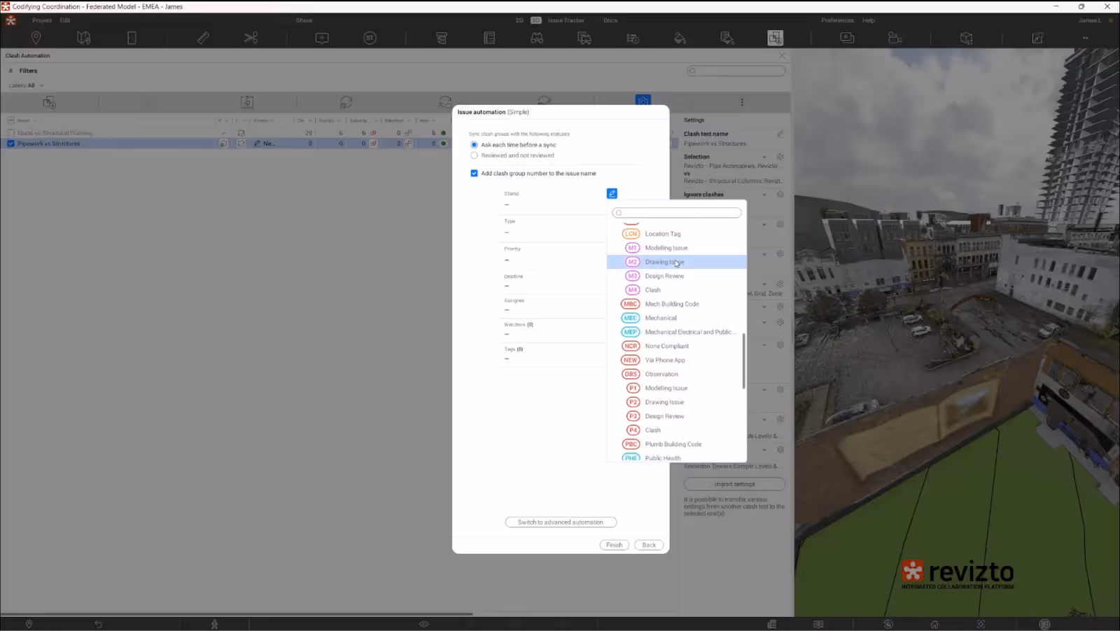 The built-in issue-tracking capability also automatically updates the results of clash detection