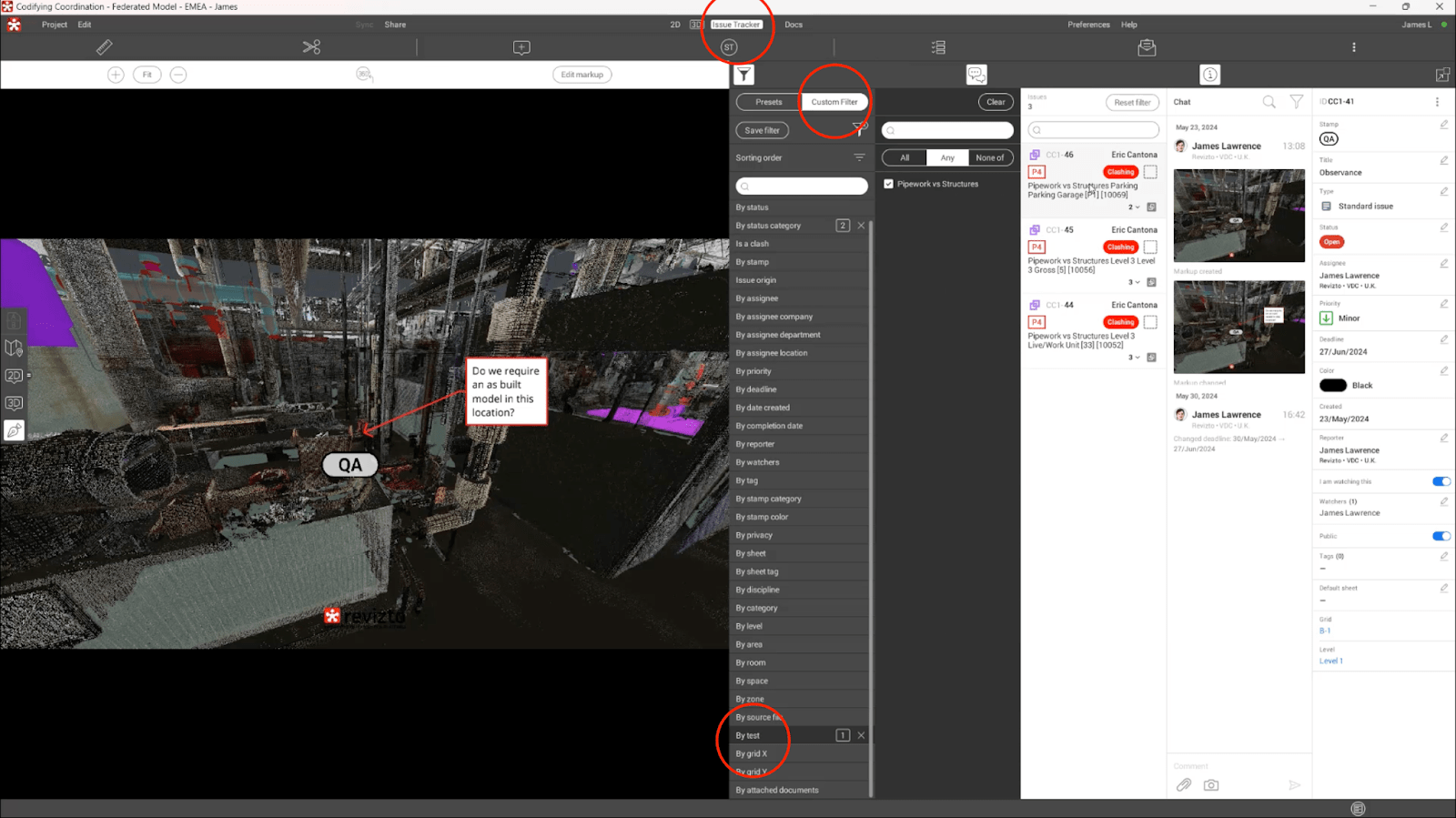 Each clash can be reviewed separately using the project model itself.