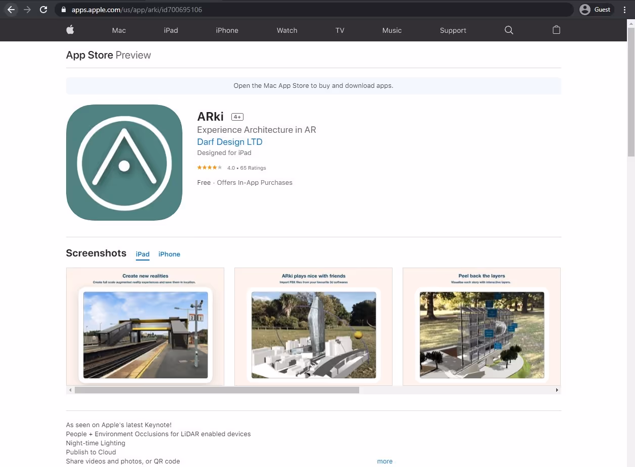 the appstore page of ARki