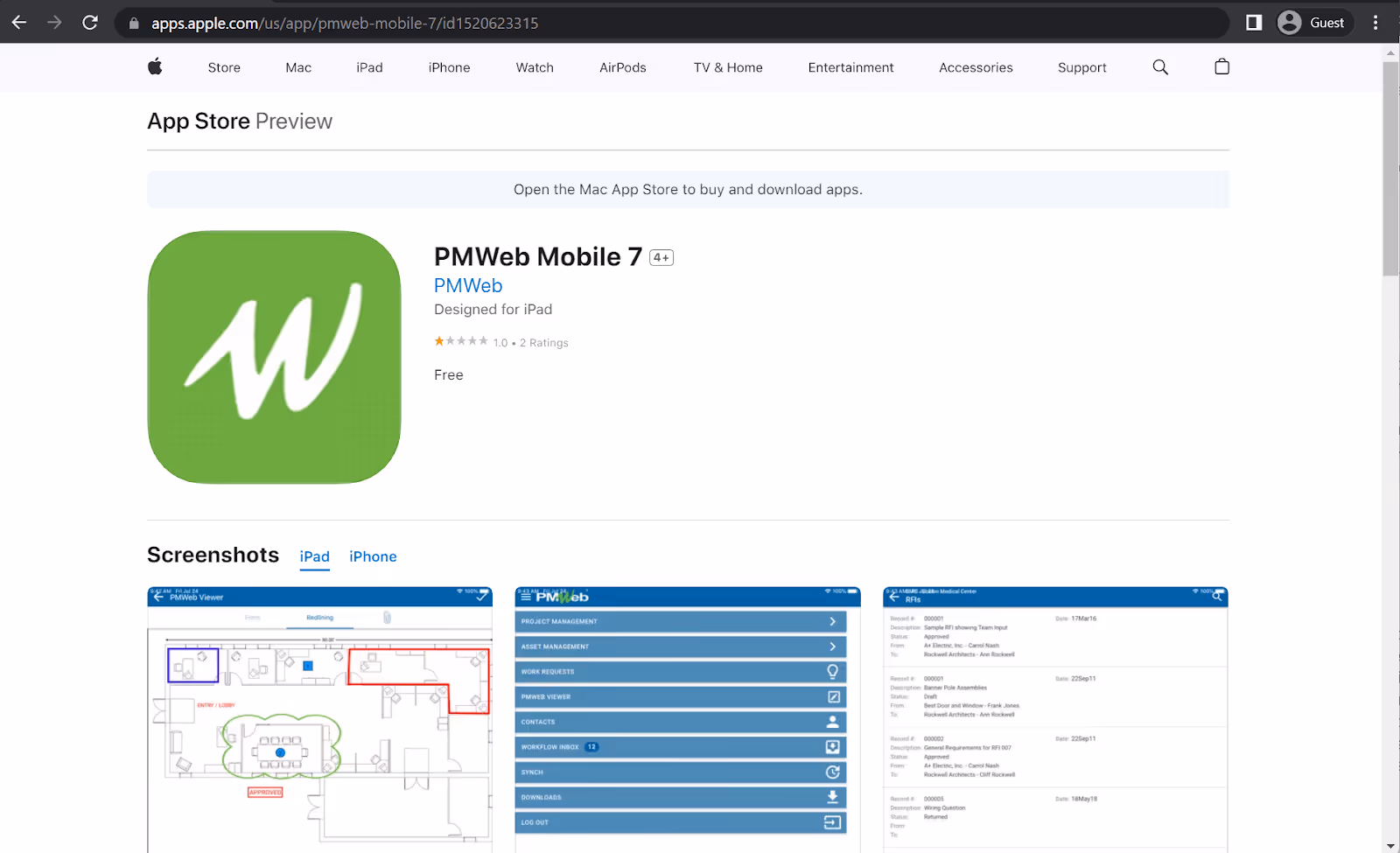 pmweb mobile 7 app store page