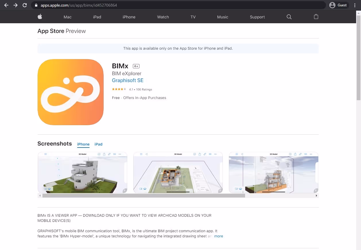 the appstore page of BIMx