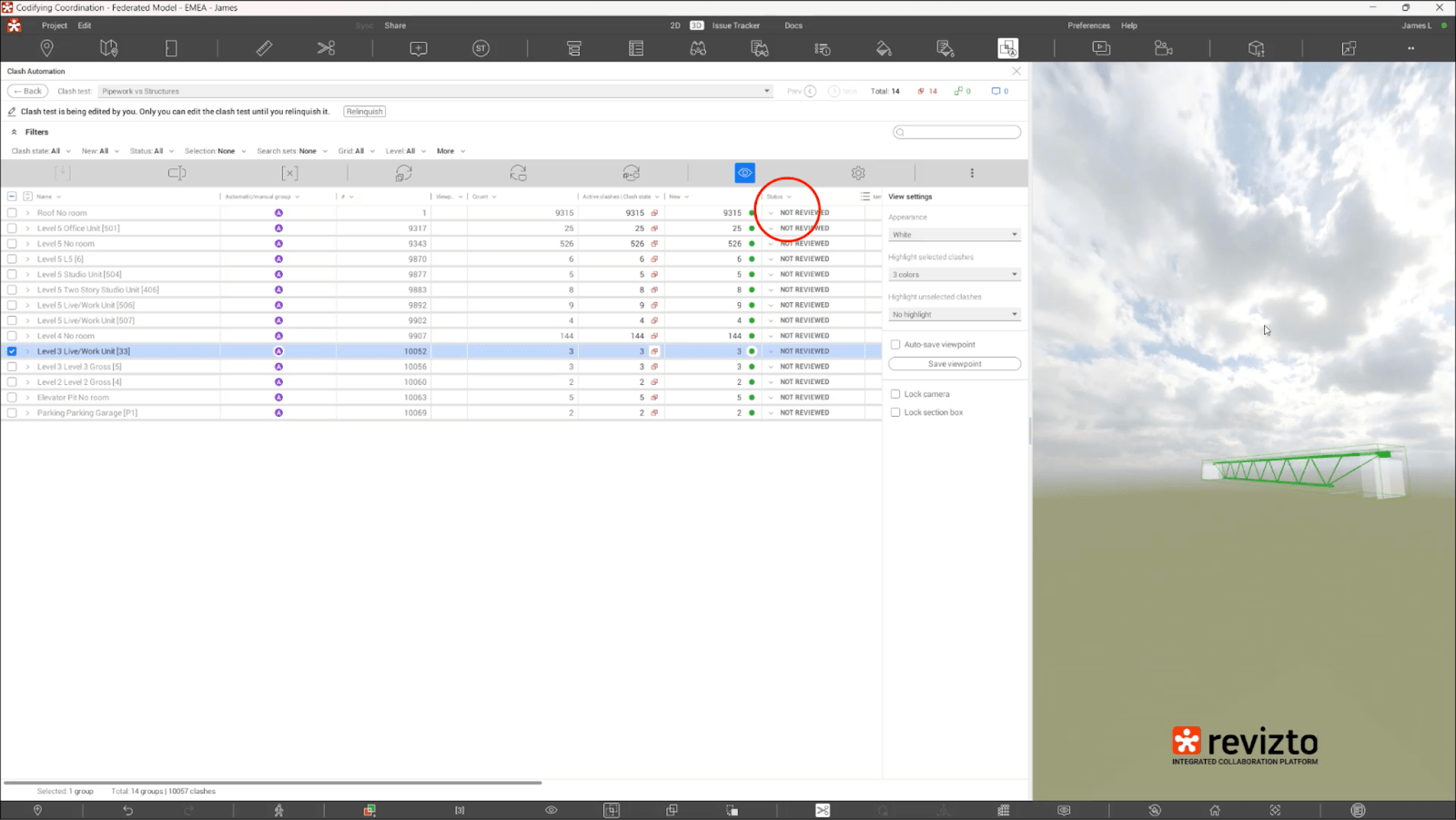 Separate clashes can also be reviewed manually afterward and imported to the built-in issue tracker.