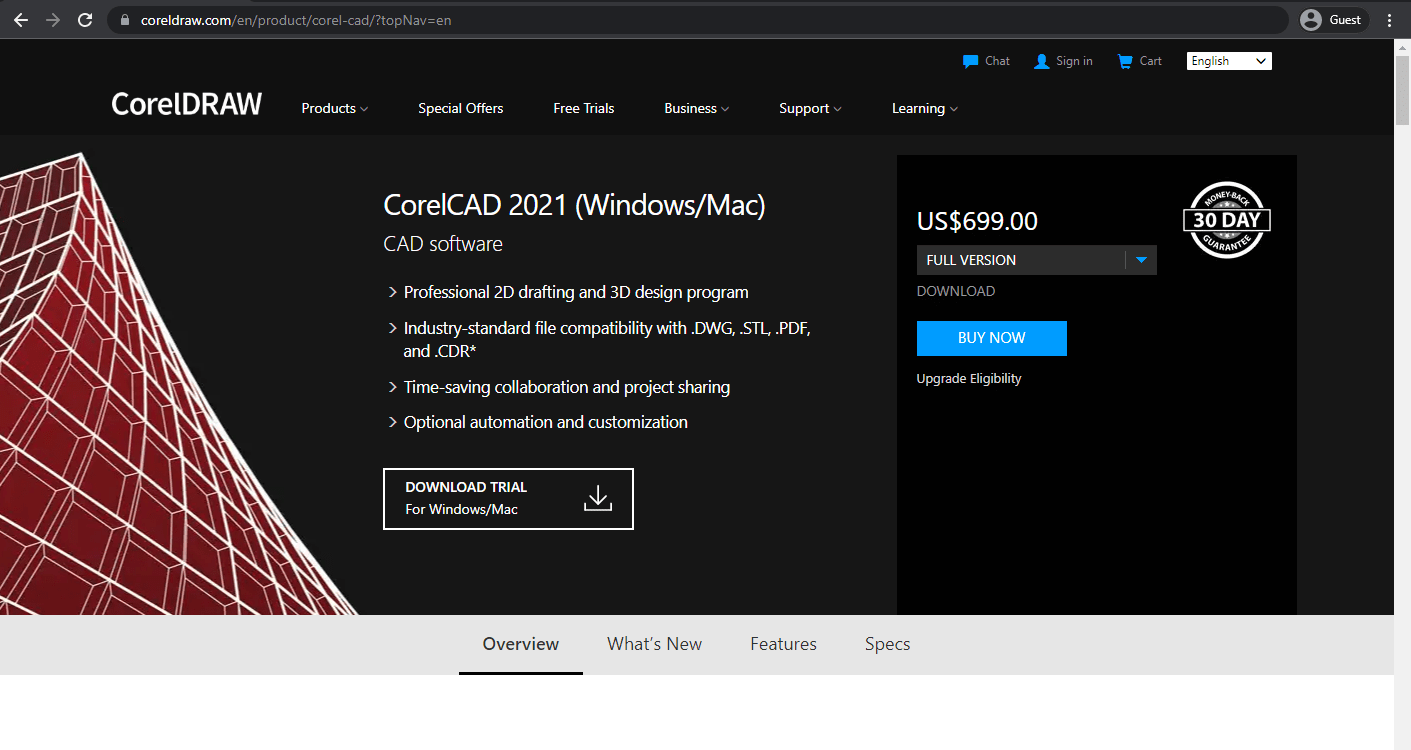 CorelCAD homepage
