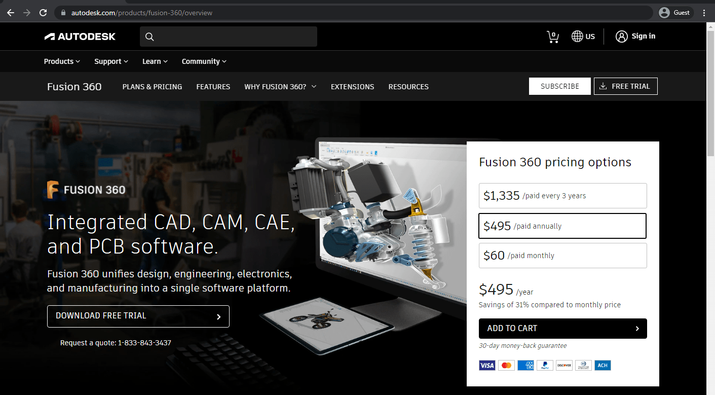 Fusion 360 homepage