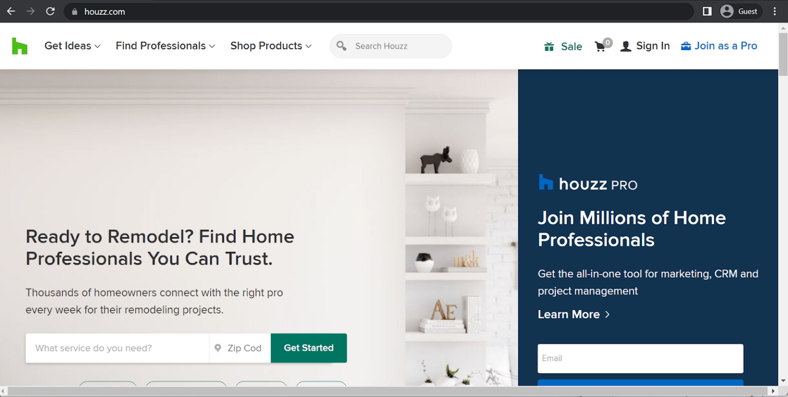 Houzz homepage