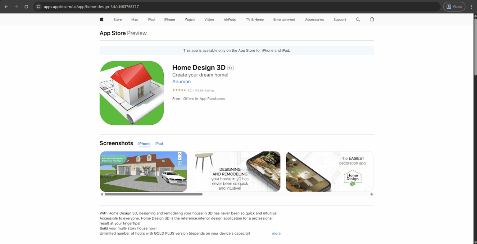 Home Design 3D homepage