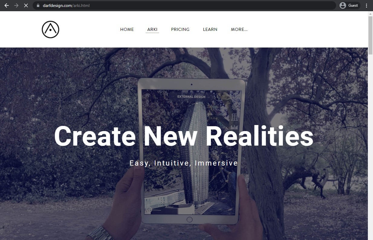 arki website landing page