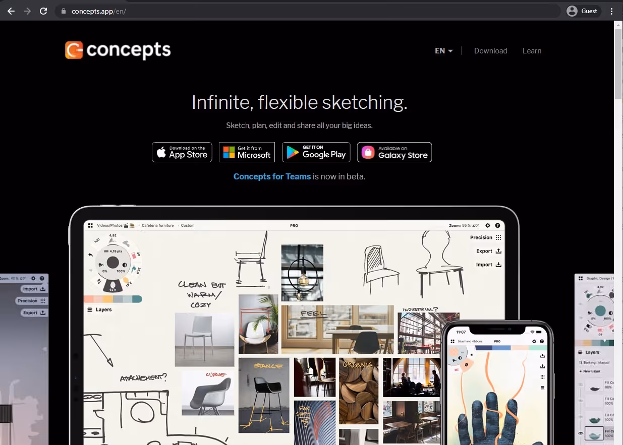 concepts website landing page