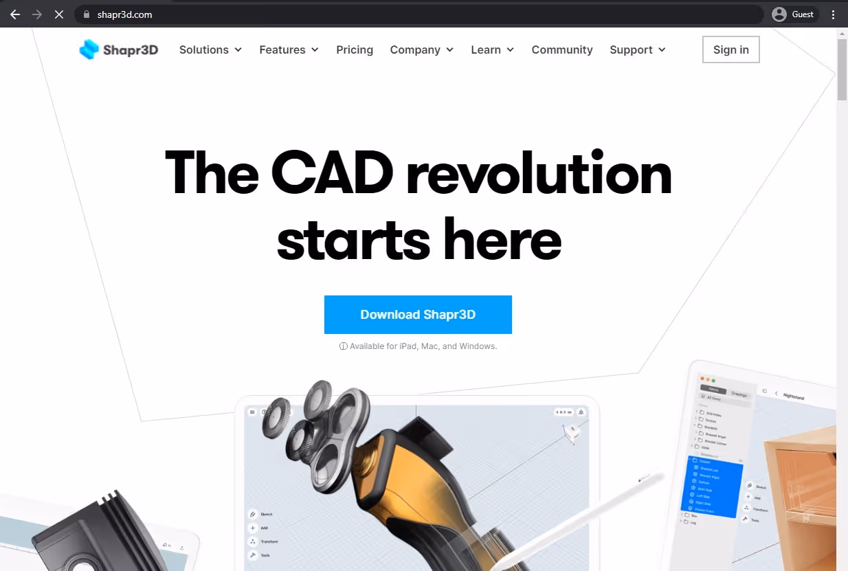 shapr3d website landing page