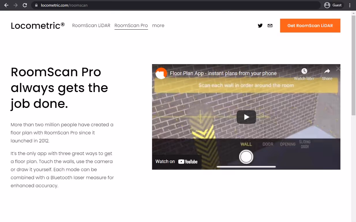 roomscan pro website landing page