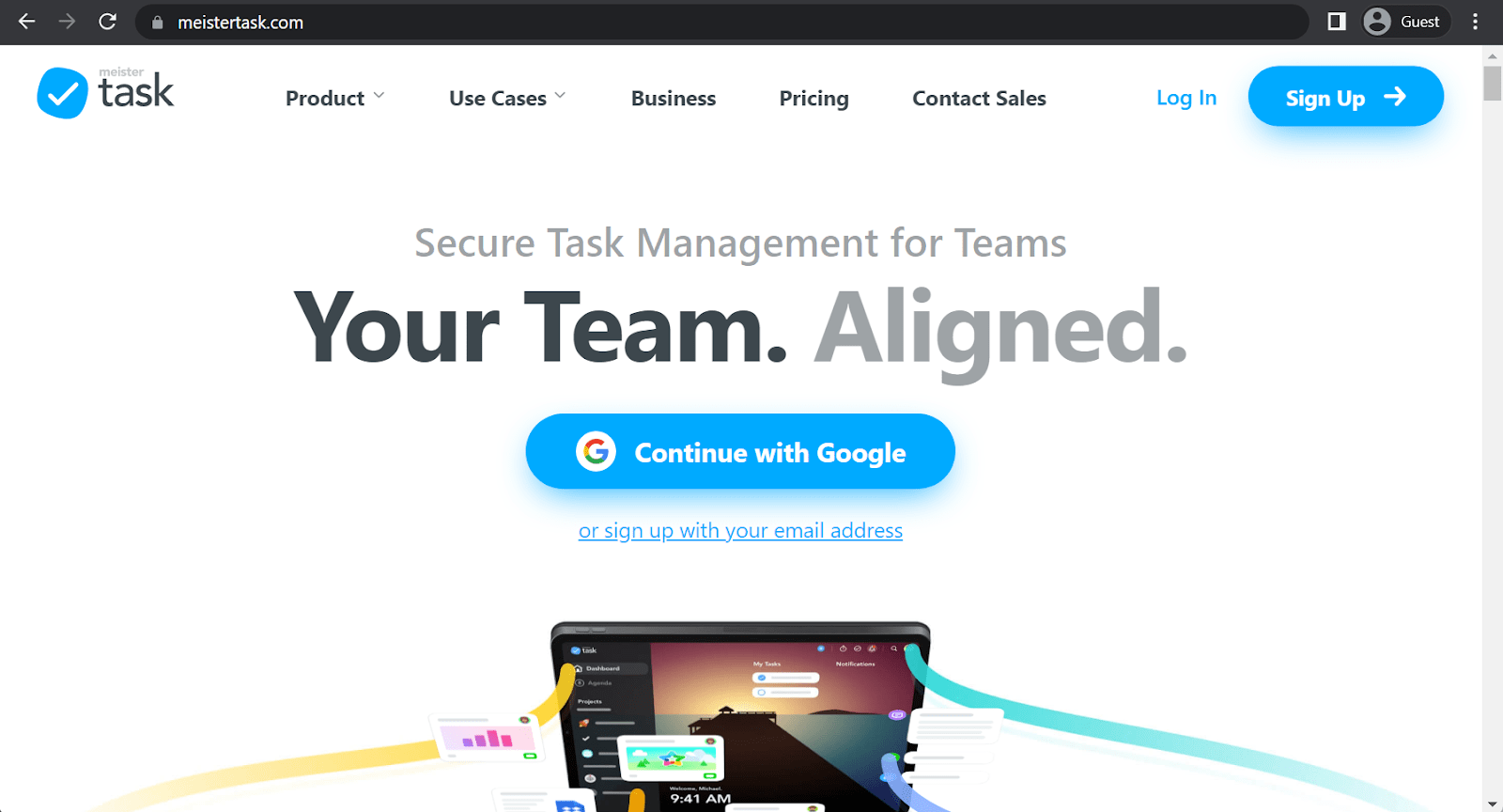 meistertask page d'atterrissage