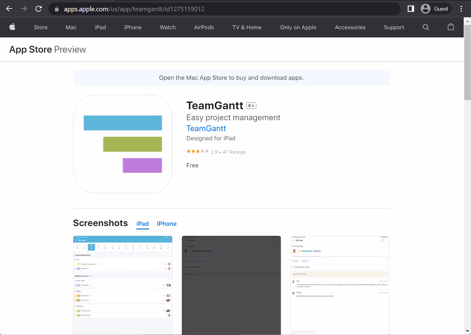 teamgantt app store page