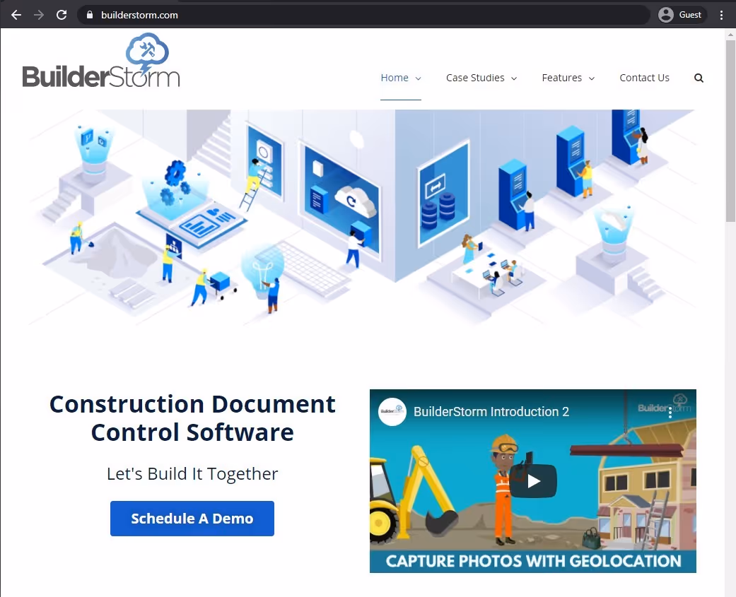 landing page of BuilderStorm