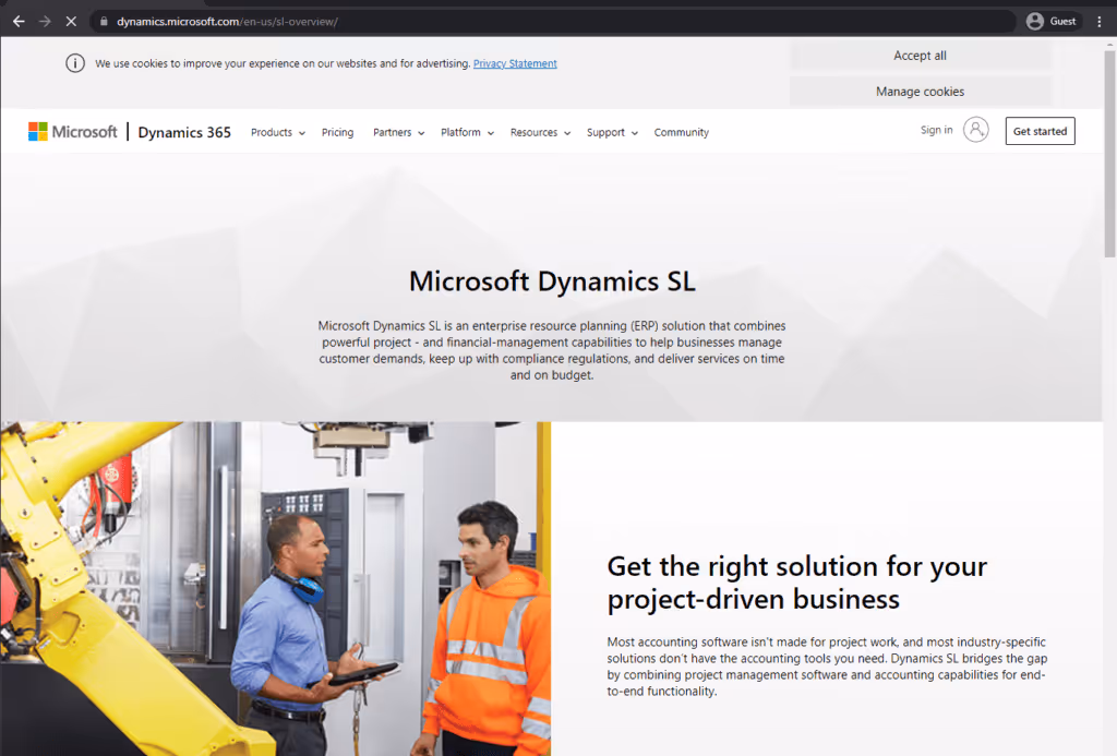 microsoft dynamics sl landing page