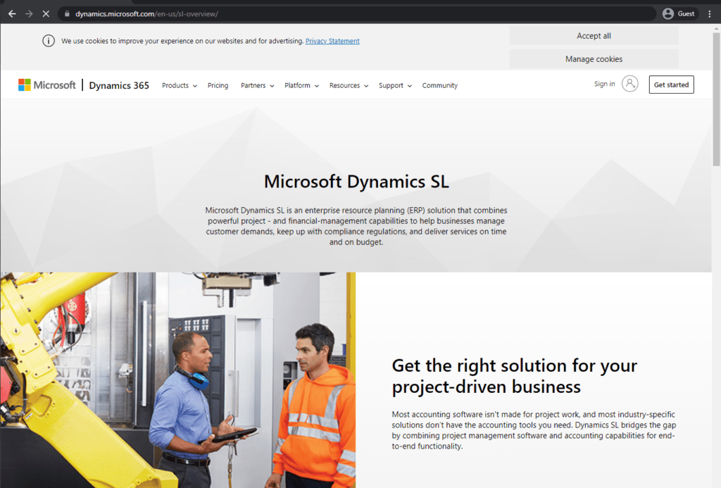 microsoft dynamics sl landing page
