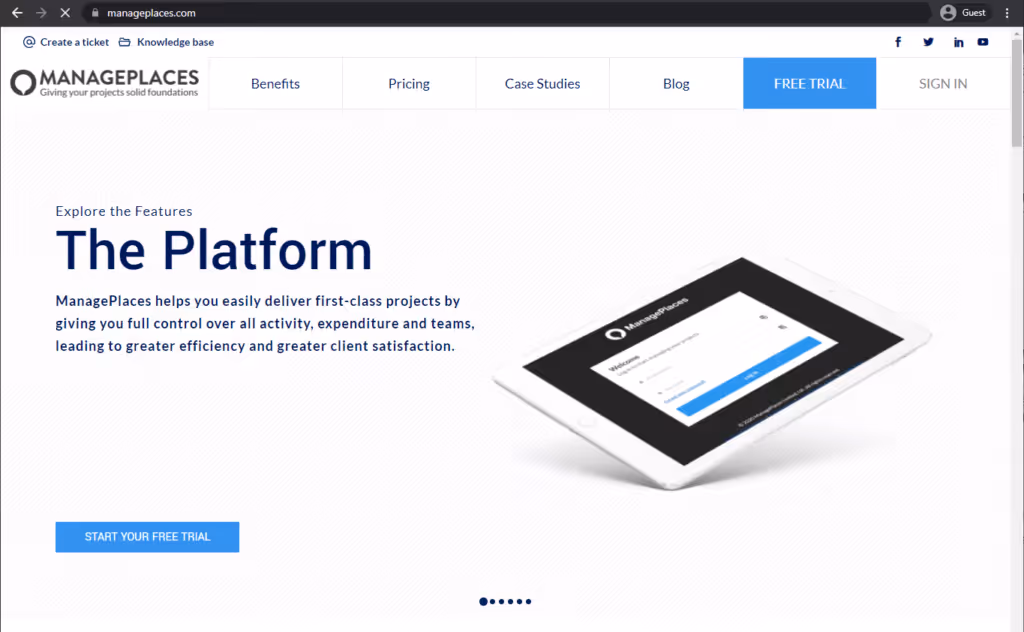 manageplaces landing page