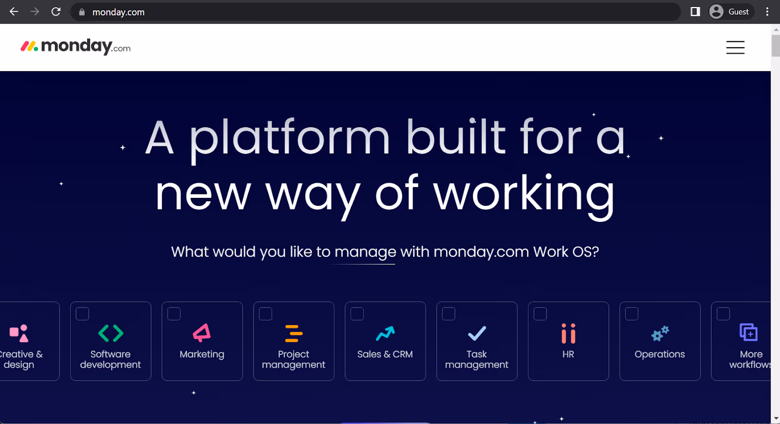 monday.com landing page