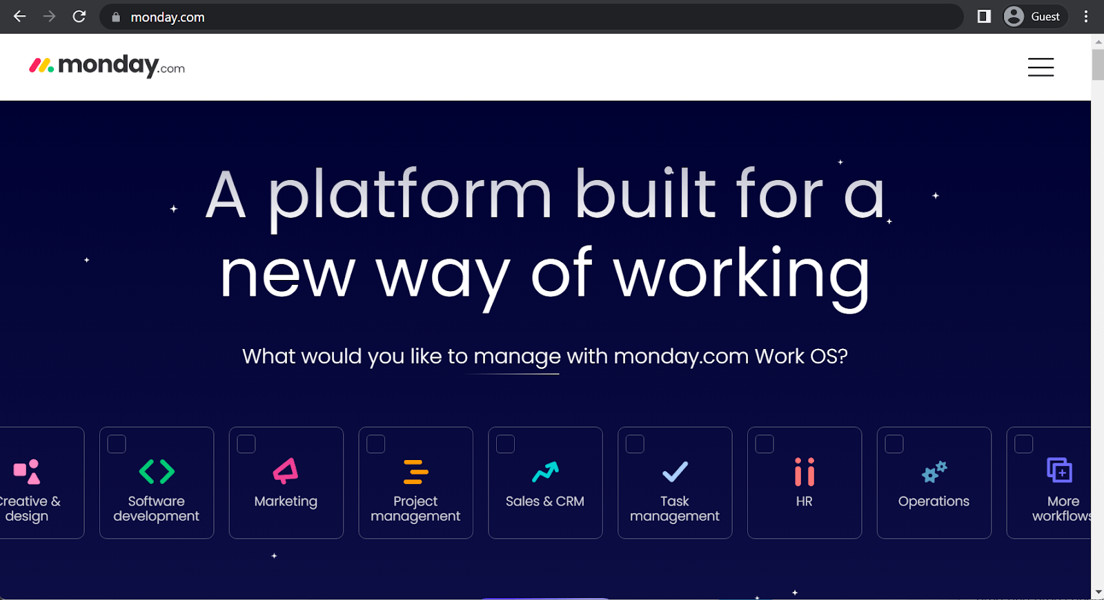 monday.com landing page