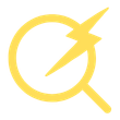 Yellow magnifying glass with a lightning bolt inside it.