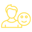 Yellow line art icon of a person with a smiling emoji beside their head.