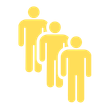 Three yellow human figures standing in a line, each slightly behind and to the right of the one in front.