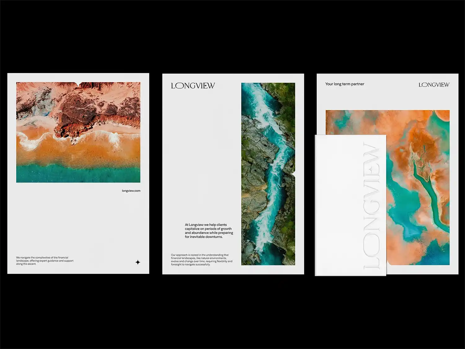 Three minimalist posters featuring aerial landscape photography.