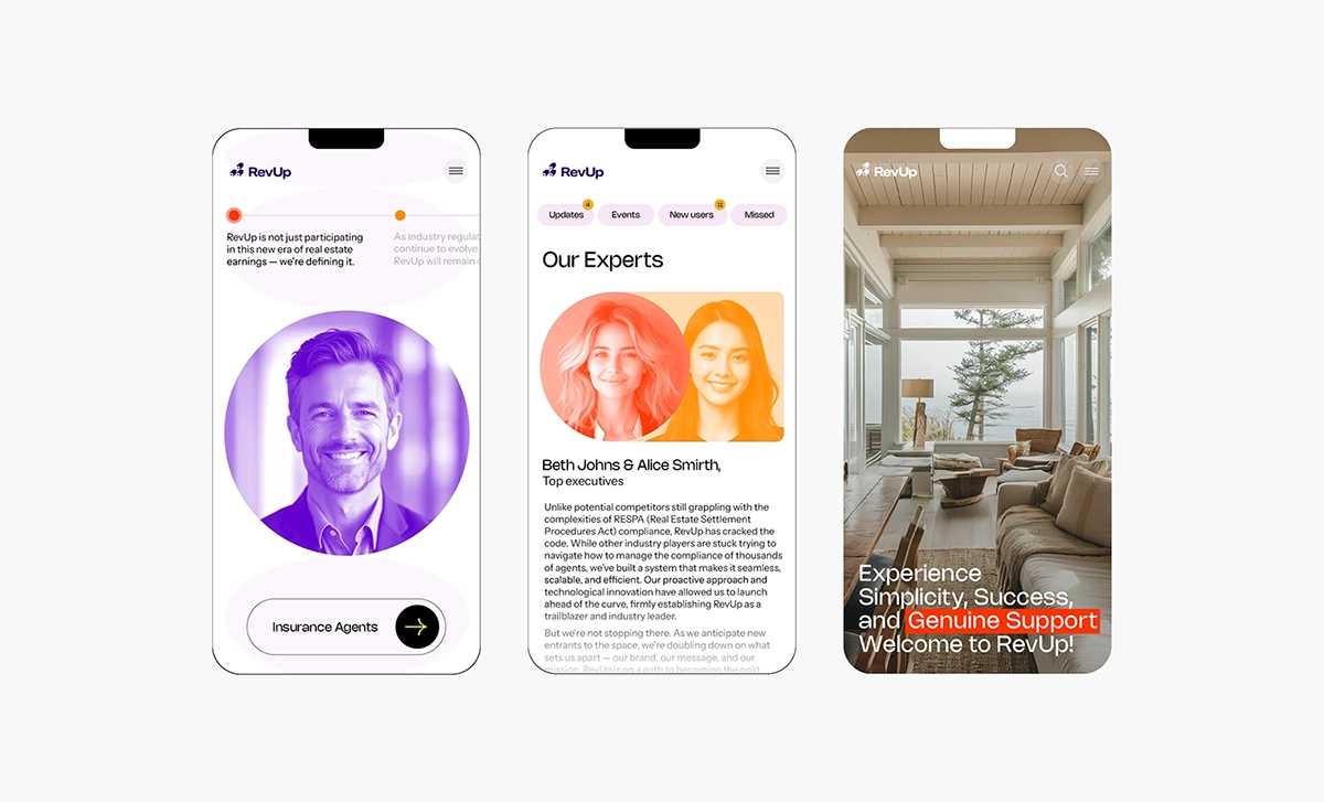 Speaker presenting in front of colorful RevUp screen.