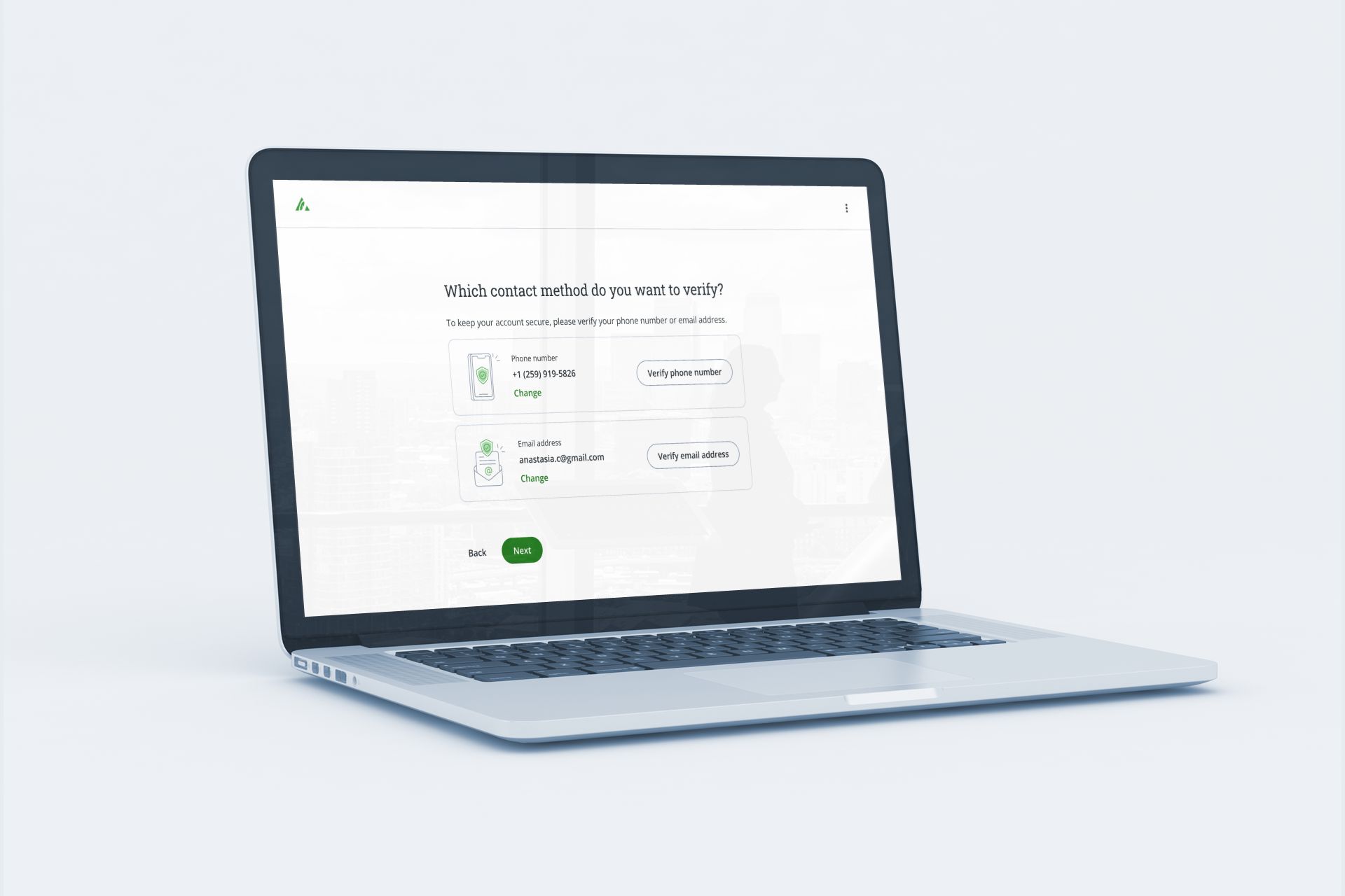 Laptoop screen with the product design