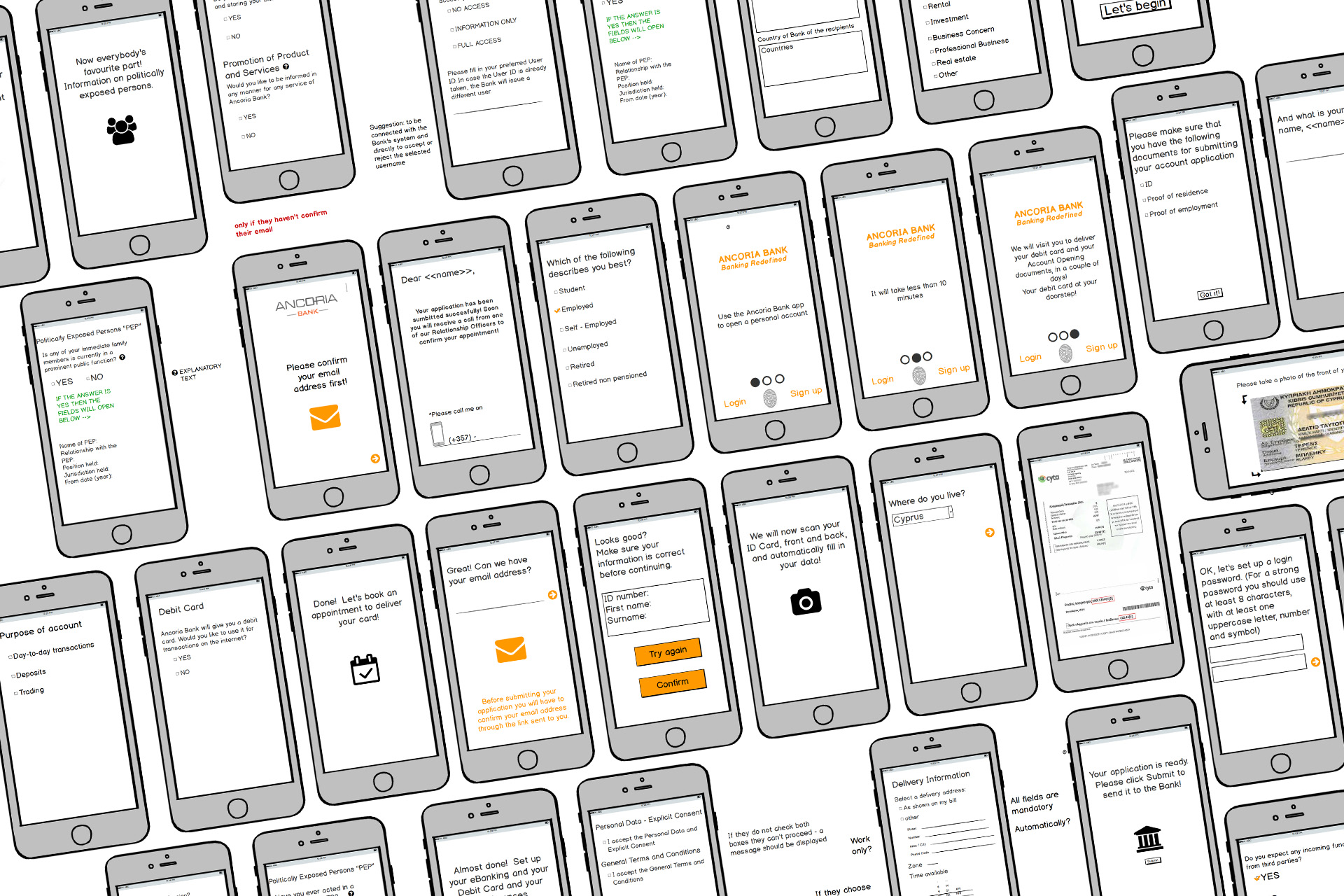 A collection of phones with the ID veritication designs on them