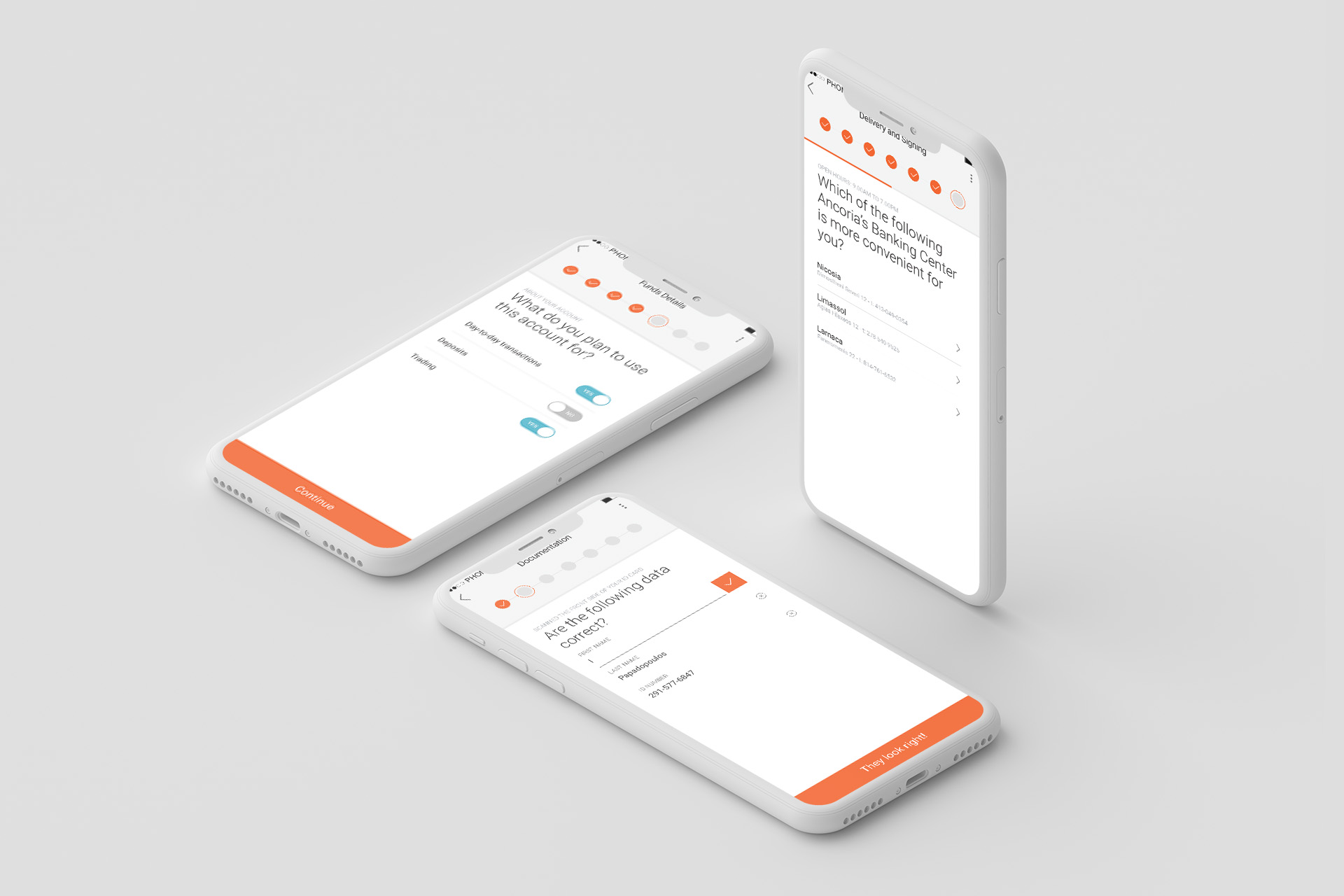 Three mobile devices with the product designs